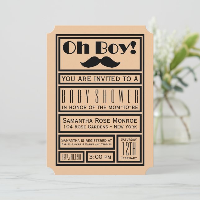 Oh Boy Black Mustache Baby Shower Inbjudningar (Stående Fram)