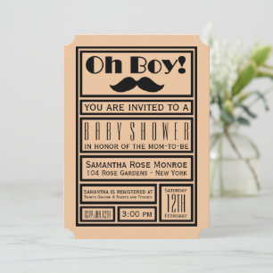 Oh Boy Black Mustache Baby Shower Inbjudningar