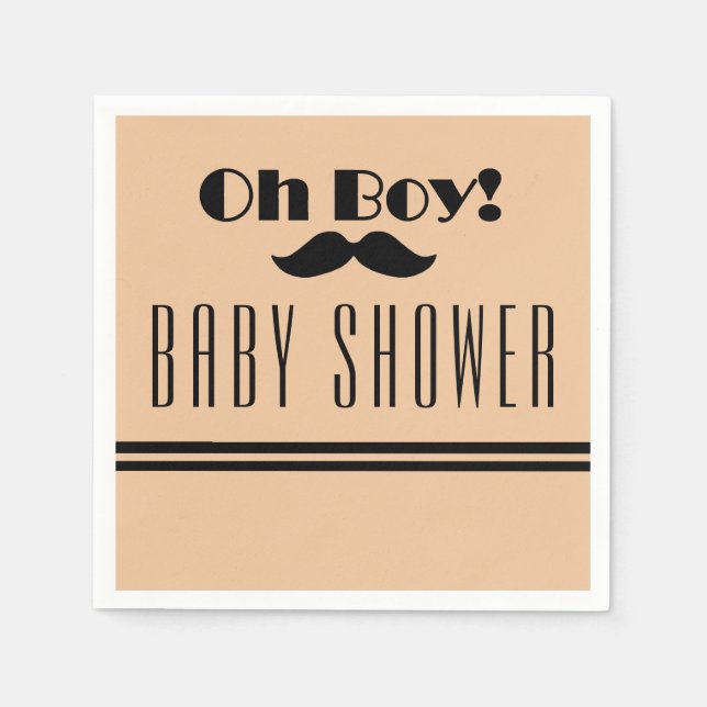 Oh Boy Black Mustache Baby Shower Pappersservett (Framsidan)
