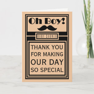 Oh Boy Black Mustache Baby Shower Tack Kort