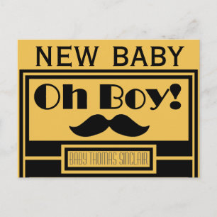 Oh Boy Black Mustache Nyfödd bebis Announcement Meddelande Vykort