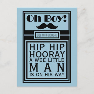 Oh Boy Black Mustache Nyfödd bebis Boy Announcemen Meddelande Vykort