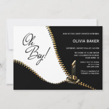 Oh Boy Black White med Guld Zipper Baby Shower