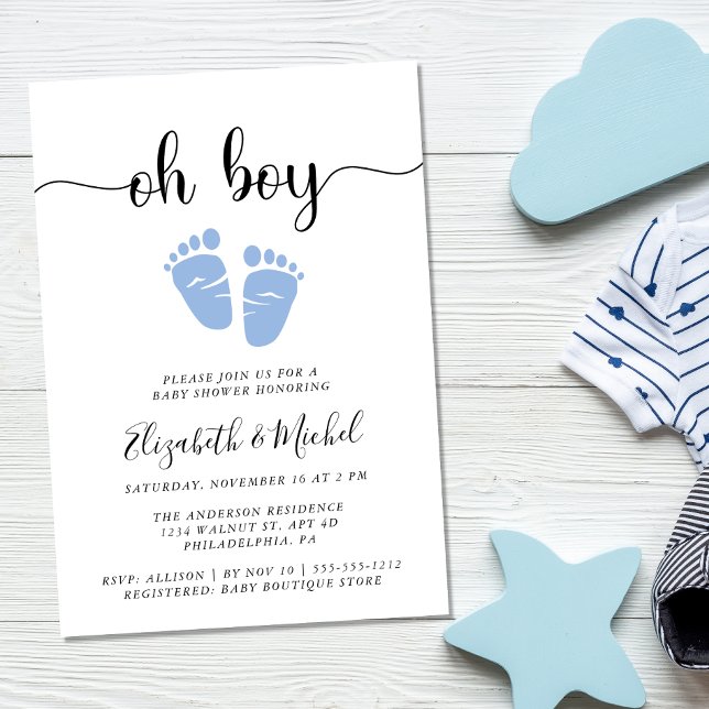 Oh Boy Blue Baby Feet Par Shower Inbjudningar (Skapare uppladdad)