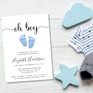 Oh Boy Blue Baby Feet Shower Inbjudningar
