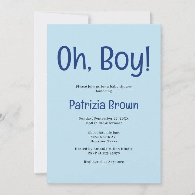 Oh Boy Blue Baby Shower Inbjudan (Framsida)