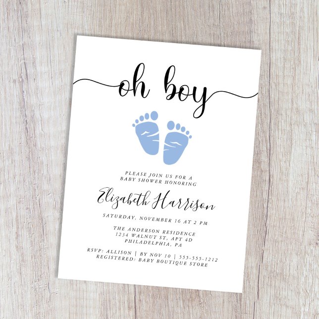Oh Boy Blue Baby Shower Inbjudan Vykort (Skapare uppladdad)
