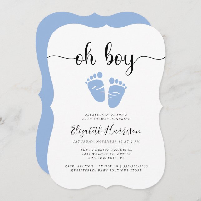 Oh Boy Blue Baby Shower Inbjudningar (Fram/baksida)