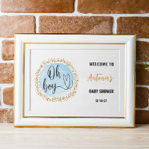 Oh Boy Blue Baby Shower Välkomstskylt Poster