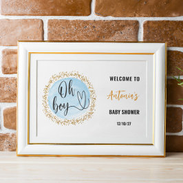 Oh Boy Blue Baby Shower Välkomstskylt Poster