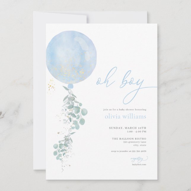Oh Boy Blue Balloon Baby Shower-inbjudan Inbjudningar (Framsida)