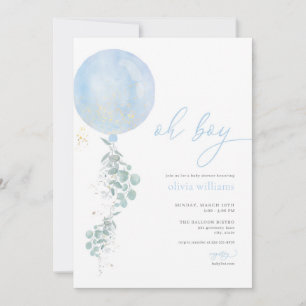 Oh Boy Blue Balloon Baby Shower-inbjudan Inbjudningar