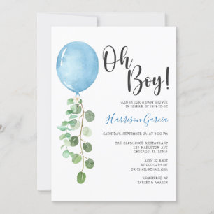 Oh Boy Blue Balloon Baby Shower Inbjudningar