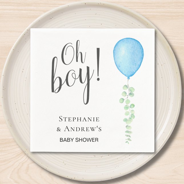 Oh Boy Blue Balloon Couple's Baby Shower  Pappersservett (Skapare uppladdad)