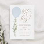 Oh Boy Blue Balloon Eucalyptus Baby Shower-inbjuda Inbjudningar<br><div class="desc">Vänner och familj i inbjudan till  i glädjen av din lilla ankomst med den här babyduschinbjudan,  med vattenfärgballong och eukalyptus med gyllene typografi.</div>