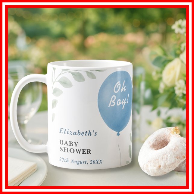 Oh Boy Blue Balloon Eucalyptus Baby Shower Kaffemugg (Skapare uppladdad)