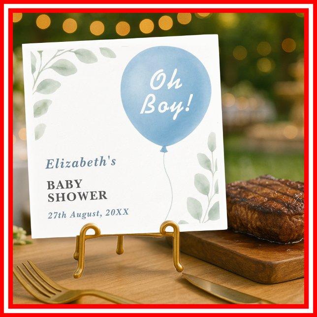 Oh Boy Blue Balloon Eucalyptus Baby Shower Pappersservett (Skapare uppladdad)