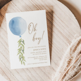 Oh Boy Blue Balloon Eucalyptus Foliage Baby Shower Inbjudningar