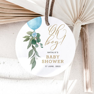 Oh Boy Blue Balloon Greenery Baby Shower Gåvor Etiketter