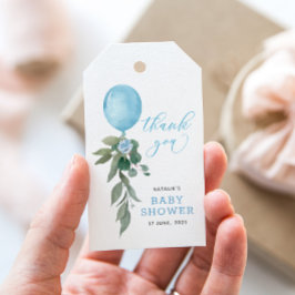 Oh Boy Blue Balloon Greenery Baby Shower Presentetikett