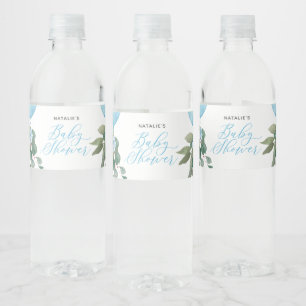 Oh Boy Blue Balloon Greenery Baby Shower Vattenflaskor Etikett