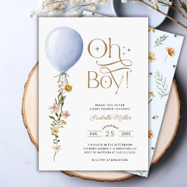 Oh Boy Blue Balloon Wildblomme Baby Shower Inbjudningar