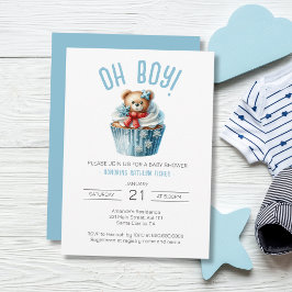 Oh Boy Blue Bear Animal Baby Shower Inbjudningar