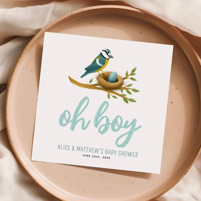 Oh Boy Blue Bird Nest Baby Shower Pappersservett (Skapare uppladdad)