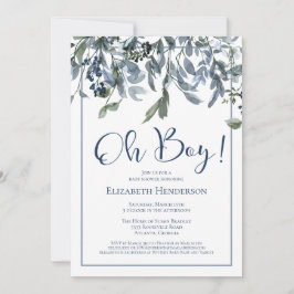 Oh Boy Blue Blommigt Greenery Baby Shower-inbjudan Inbjudningar