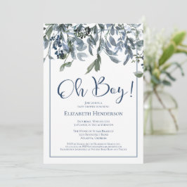 Oh Boy Blue Blommigt Greenery Baby Shower-inbjudan Inbjudningar