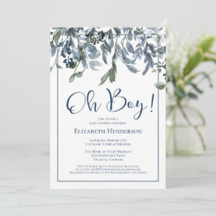 Oh Boy Blue Blommigt Greenery Baby Shower-inbjudan Inbjudningar