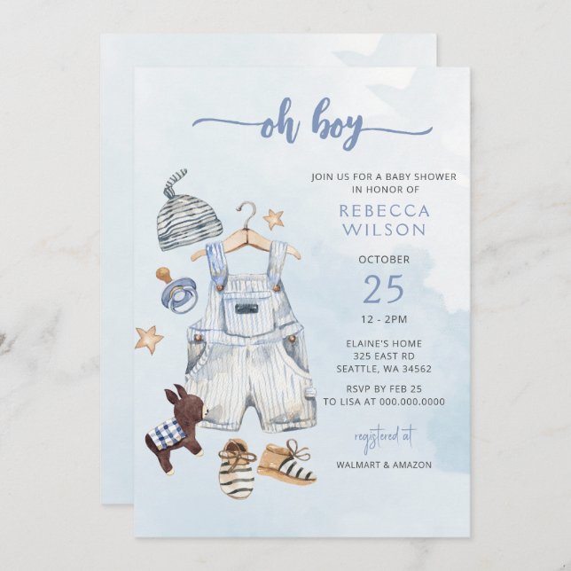 Oh Boy Blue Boho Boy Baby Shower-inbjudan Inbjudningar (Fram/baksida)