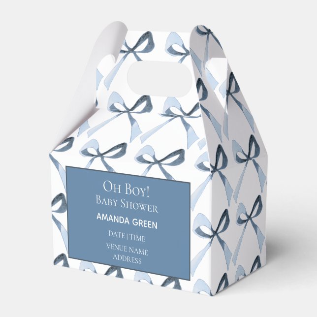 Oh Boy Blue Bows Coquette Baby Shower Favbox Presentaskar (Framsidan Sidan)