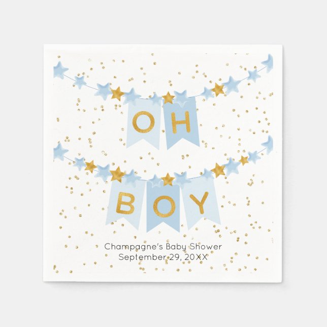 Oh Boy Blue Bunting Flaggor Baby Shower Pappersservett (Framsidan)