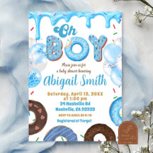 Oh Boy Blue Donut baby shower inbjudan