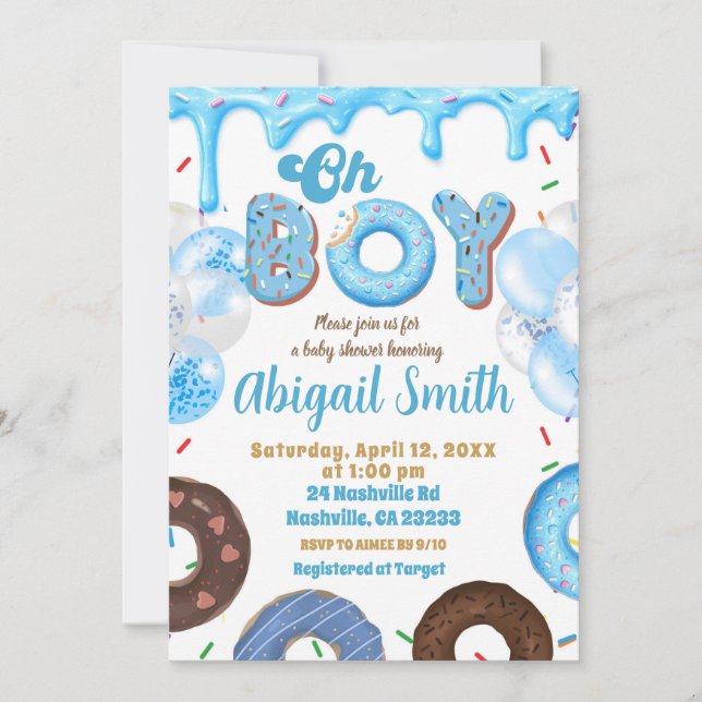 Oh Boy Blue Donut baby shower Invitation Inbjudningar (Framsida)
