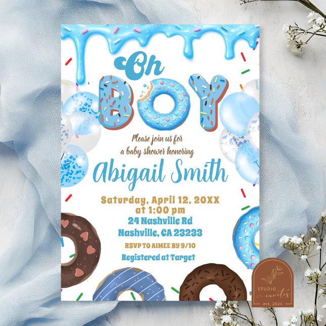 Oh Boy Blue Donut baby shower Invitation Inbjudningar (Skapare uppladdad)