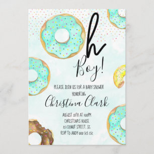 Oh Boy Blue Donut Theme Baby Shower Inbjudningar