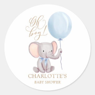 Oh Boy Blue Elephant Balloon Baby Shower Sticker Runt Klistermärke