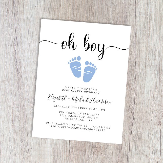 Oh Boy Blue Feet Par Baby Shower Inbjudan Vykort (Skapare uppladdad)