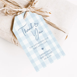 Oh Boy Blue Gingham Baby Shower Favor Taggs Presentetikett