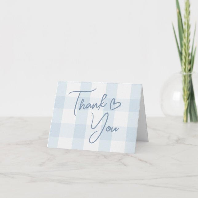 Oh Boy Blue Gingham Baby Shower Tack Kort (Framsida)