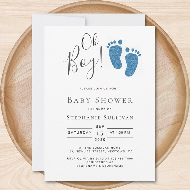 Oh Boy Blue Glitter Feet Boy's Baby Shower Inbjudningar (Skapare uppladdad)