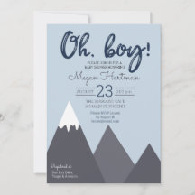 Oh Boy Blue Grått Mountain Baby Shower-inbjudan