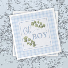 Oh Boy Blue Greenery och Gingham Baby Shower