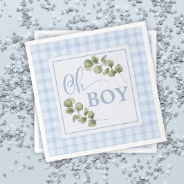 Oh Boy Blue Greenery och Gingham Baby Shower Pappersservett