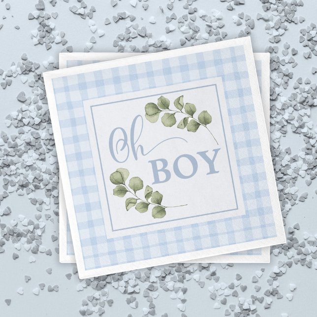 Oh Boy Blue Greenery och Gingham Baby Shower Pappersservett (Skapare uppladdad)