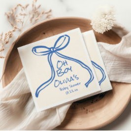 Oh Boy Blue Hand Writed Drawn Bow Baby Shower Pappersservett