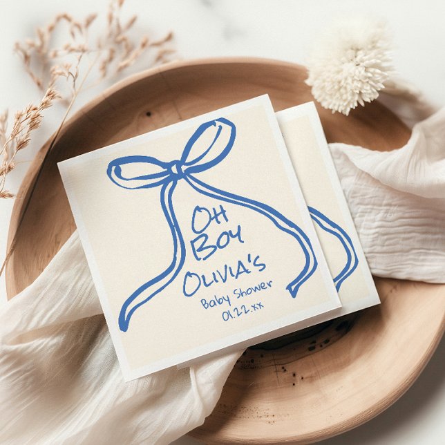 Oh Boy Blue Hand Writed Drawn Bow Baby Shower Pappersservett (Skapare uppladdad)
