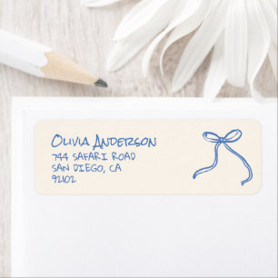 Oh Boy Blue Hand Writed Drawn Bow Baby Shower Returadress Etikett